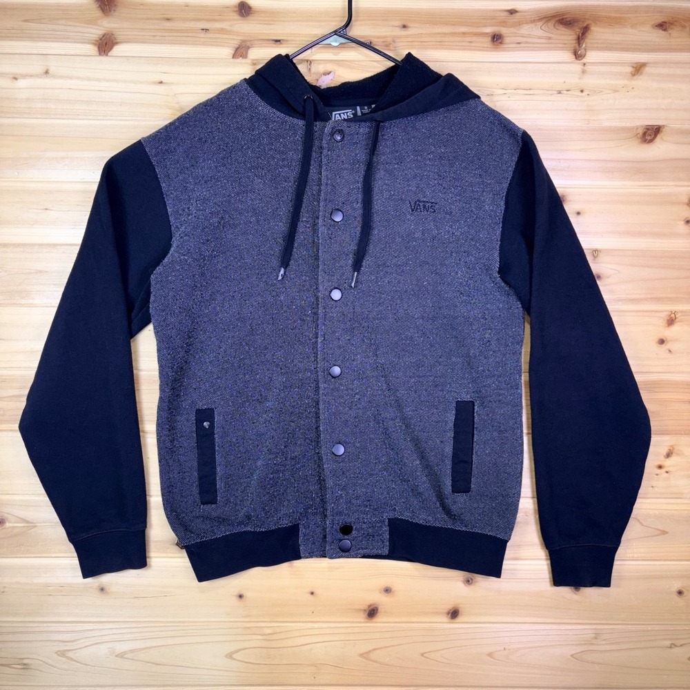 Vans Hoodie Mens Small Gray and Black Snap Up Long Sleeve Hooded Sweatshirt